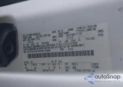 2015 Ford F-150 Xl from USA, damaged, VIN 1FTFX1EF3FKE11298